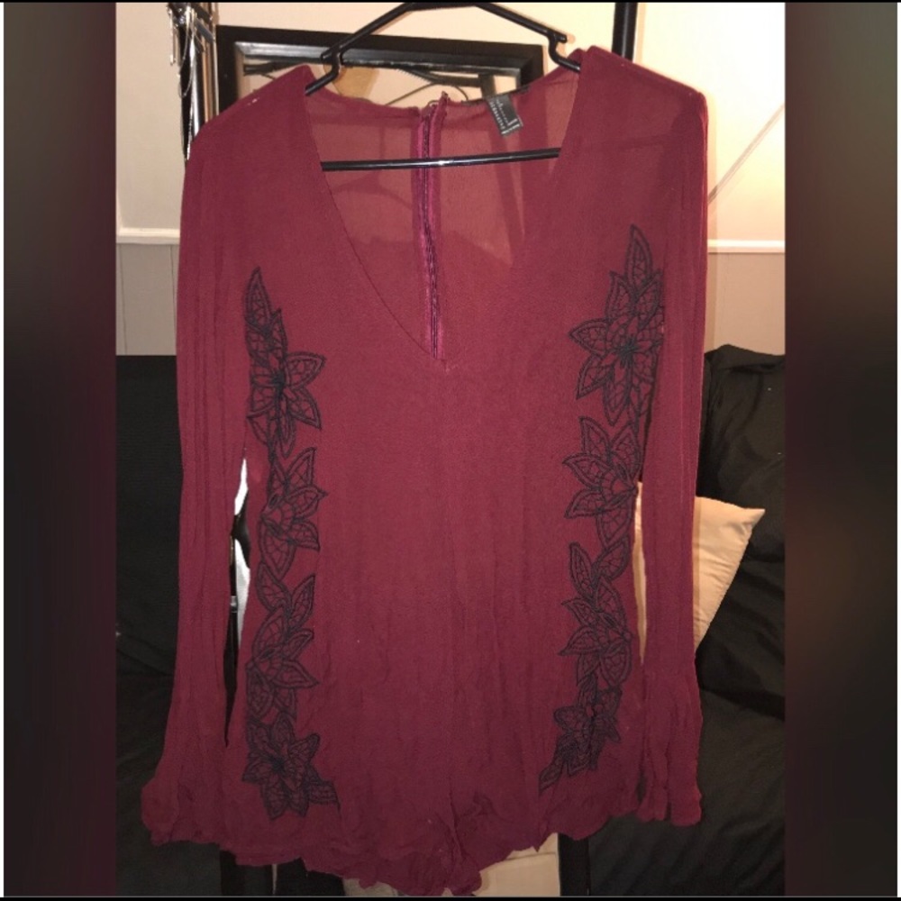 Burgundy long bell sleeve romper